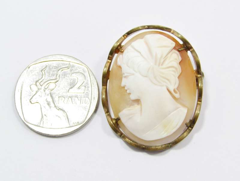 A Gorgeous Gold Tone Vintage Carved Cameo Brooch