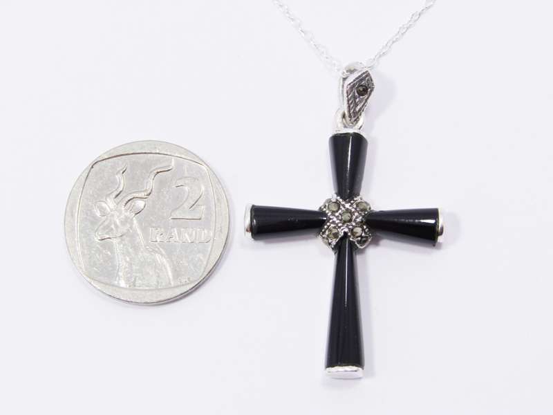 A Stunning Onyx Cross With Marcasite`s On Chain in Sterling Silver