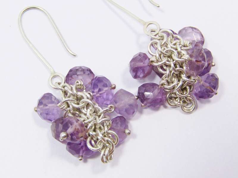 Lovely Dangling Amethyst & Sterling Silver Drop Earrings