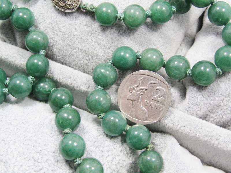 A Gorgeous String Of Adventurine Beads With a Oriental Vintage Clasp in Sterling Silver