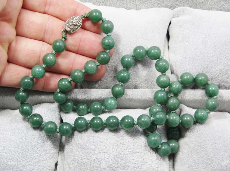 A Gorgeous String Of Adventurine Beads With a Oriental Vintage Clasp in Sterling Silver