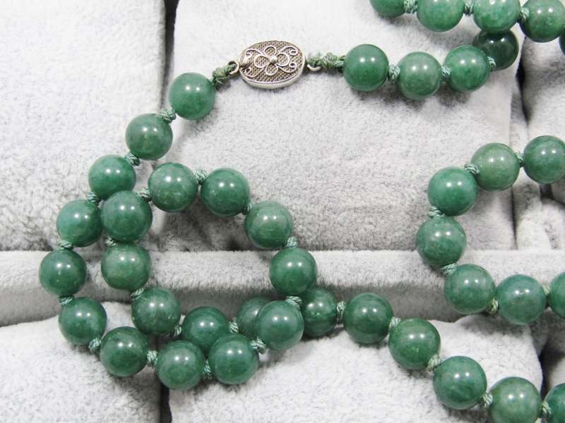 A Gorgeous String Of Adventurine Beads With a Oriental Vintage Clasp in Sterling Silver