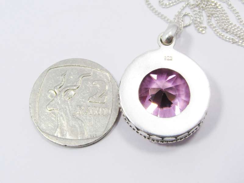 A Lovely Large  Pink Zirconia Pendant on Chain in Sterling Silver