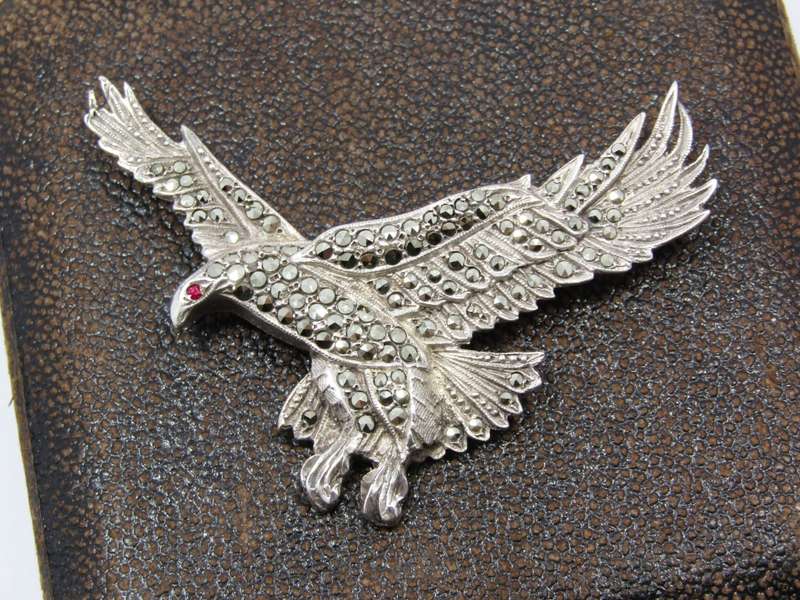 An Amazing Medium Size Eagle in Flight Brooch With Marcasite`s in Sterling Silver
