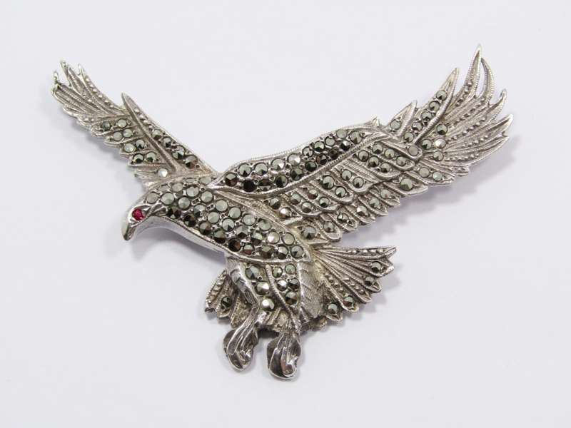 An Amazing Medium Size Eagle in Flight Brooch With Marcasite`s in Sterling Silver