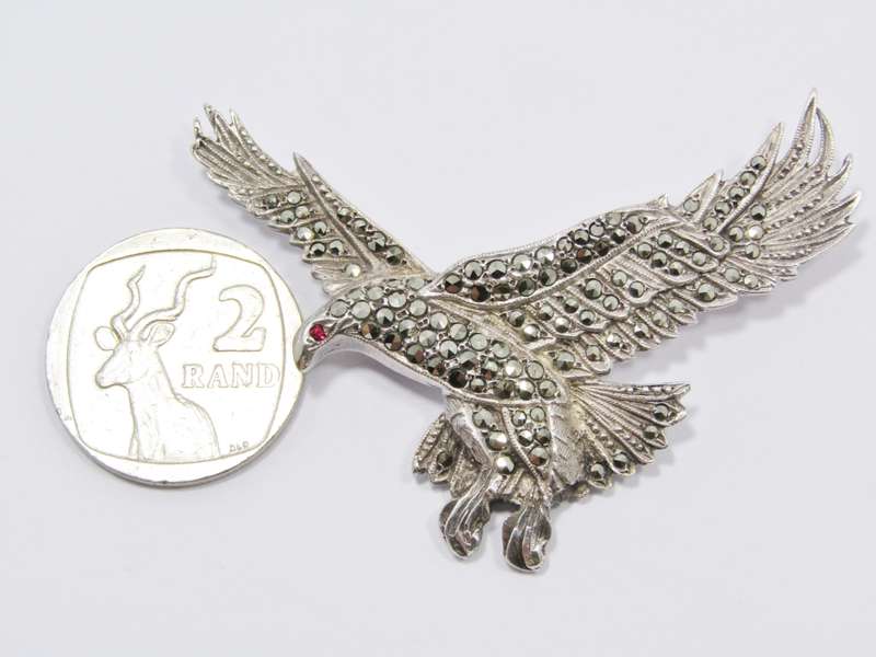 An Amazing Medium Size Eagle in Flight Brooch With Marcasite`s in Sterling Silver