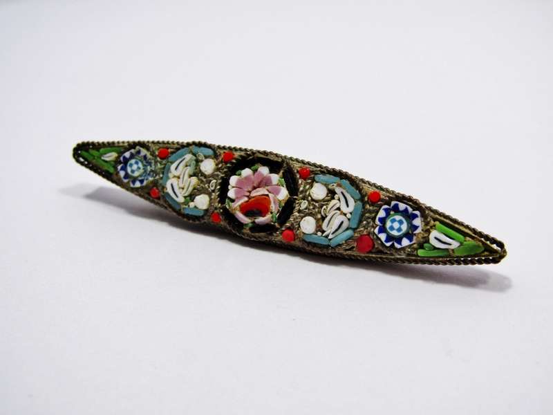 A Lovely Micro Mosaic Brooch in  Brass Tone