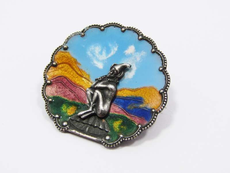 Rare Find! Cornish Pixie Sterling Silver & Enamel Brooch