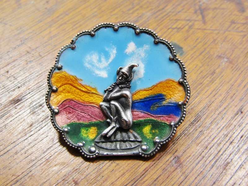 Rare Find! Cornish Pixie Sterling Silver & Enamel Brooch