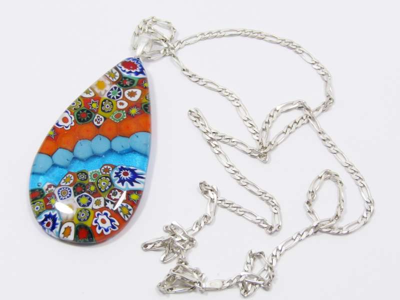 A Stunning Huge millefiori Style  Pendant On Chain in Sterling Silver