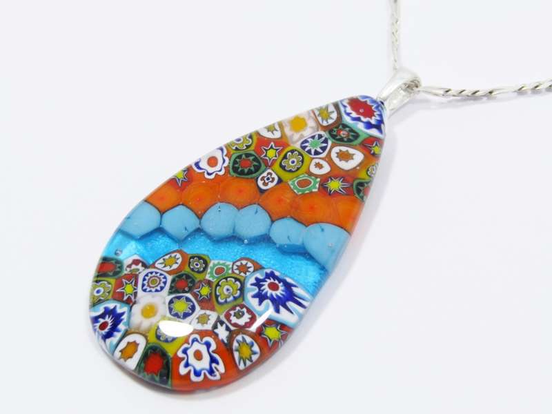 A Stunning Huge millefiori Style  Pendant On Chain in Sterling Silver