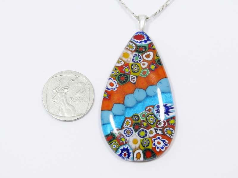 A Stunning Huge millefiori Style  Pendant On Chain in Sterling Silver