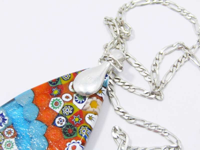 A Stunning Huge millefiori Style  Pendant On Chain in Sterling Silver