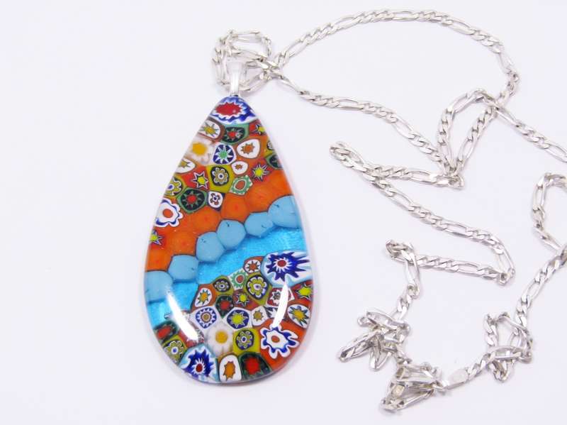 A Stunning Huge millefiori Style  Pendant On Chain in Sterling Silver