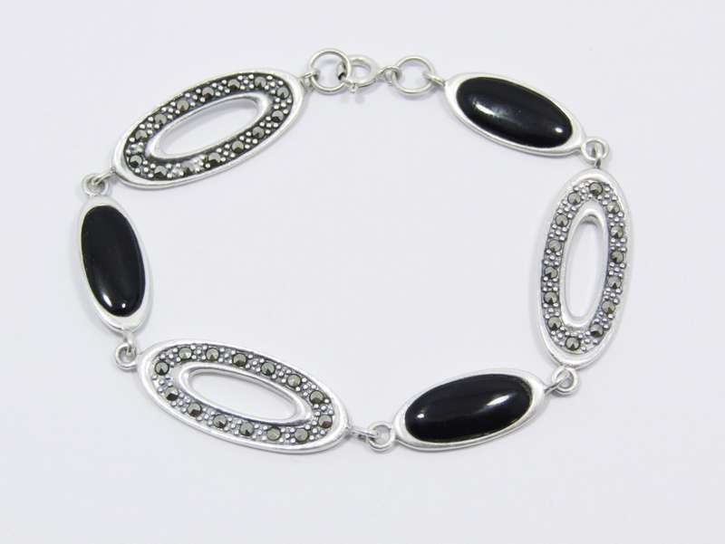A Stunning Black In lay And Marcasite Bracelet in Sterling Silver