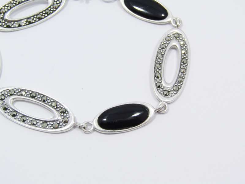 A Stunning Black In lay And Marcasite Bracelet in Sterling Silver