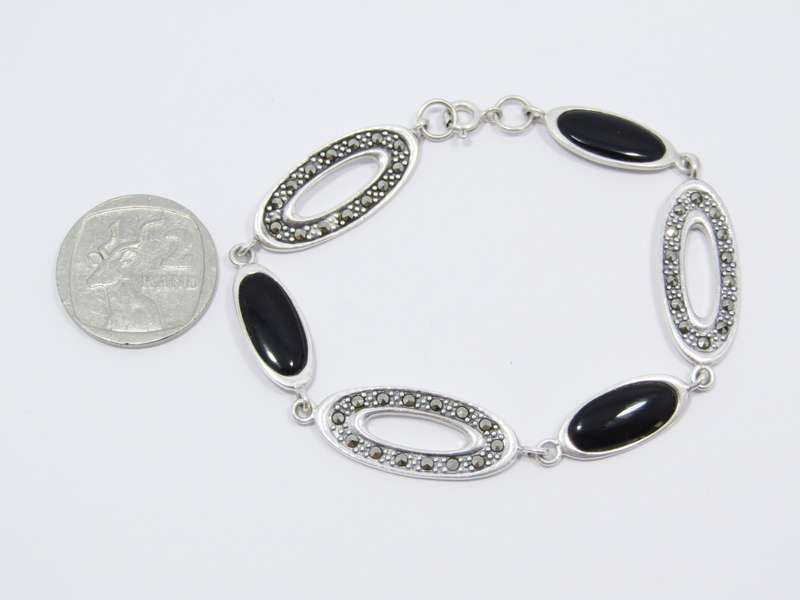 A Stunning Black In lay And Marcasite Bracelet in Sterling Silver