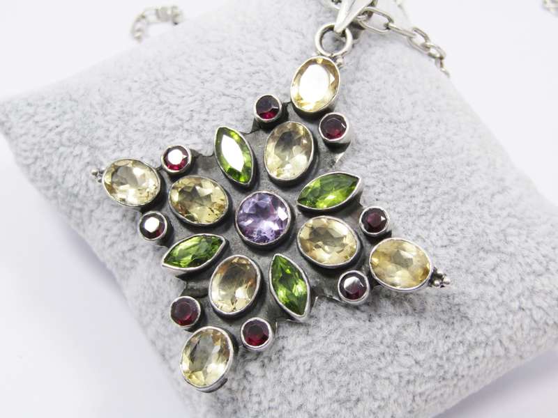 A Gorgeous Huge Gemstone Pendant on Chain in Sterling Silver