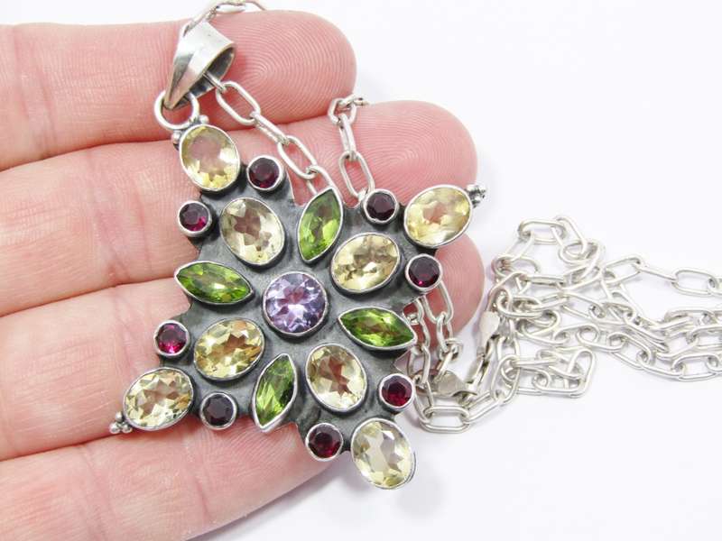 A Gorgeous Huge Gemstone Pendant on Chain in Sterling Silver