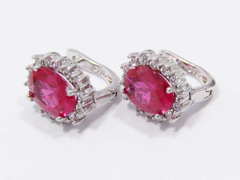 A Gorgeous Pair of Vivid Pink Halo Design Earrings in Sterling Silver