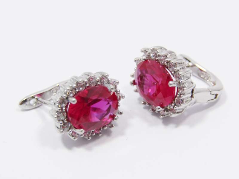 A Gorgeous Pair of Vivid Pink Halo Design Earrings in Sterling Silver