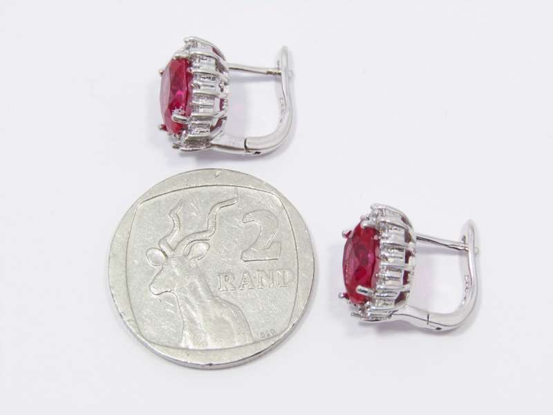 A Gorgeous Pair of Vivid Pink Halo Design Earrings in Sterling Silver