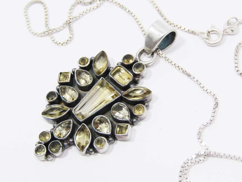 A Stunning Huge Citrine Gemstone Pendant on Chain in Sterling Silver.