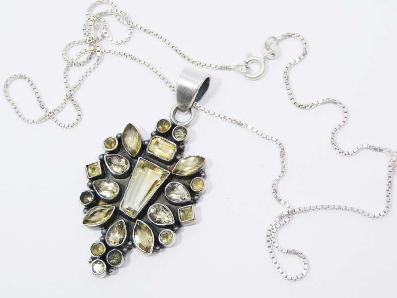 A Stunning Huge Citrine Gemstone Pendant on Chain in Sterling Silver.