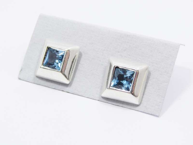 A Gorgeous Pair of Square Blue Zirconia Earrings in Sterling Silver.