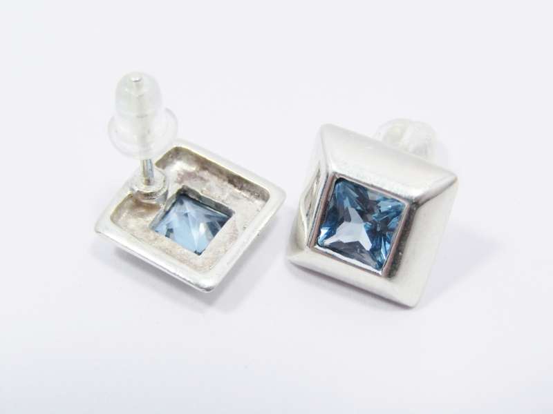 A Gorgeous Pair of Square Blue Zirconia Earrings in Sterling Silver.