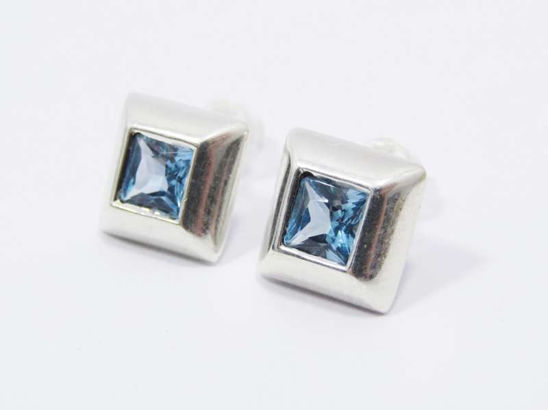 A Gorgeous Pair of Square Blue Zirconia Earrings in Sterling Silver.