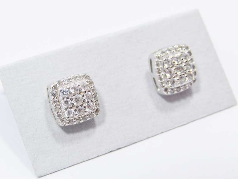 A Lovely Pair of Square Zirconia Earrings in Sterling Silver.