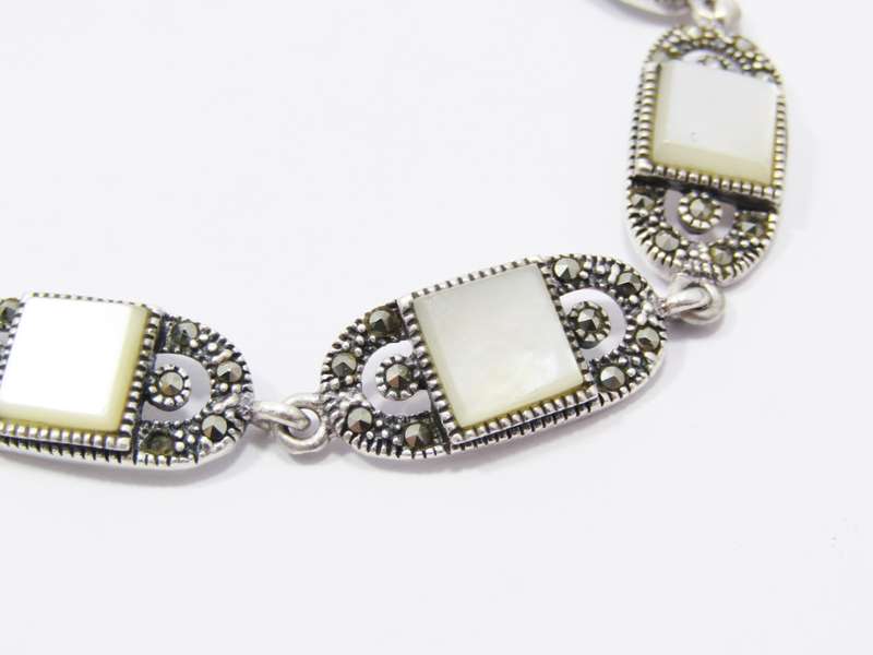 A Lovely Mother of Pearl and Marcasite Bracelet in Sterling Silver.