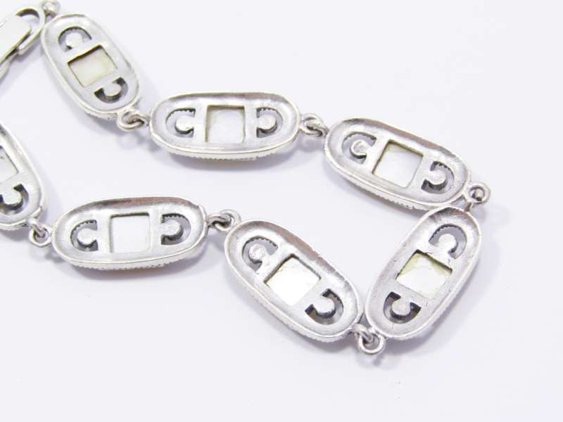 A Lovely Mother of Pearl and Marcasite Bracelet in Sterling Silver.