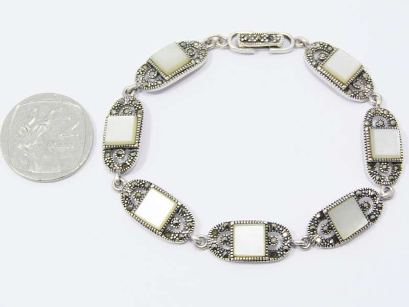 A Lovely Mother of Pearl and Marcasite Bracelet in Sterling Silver.