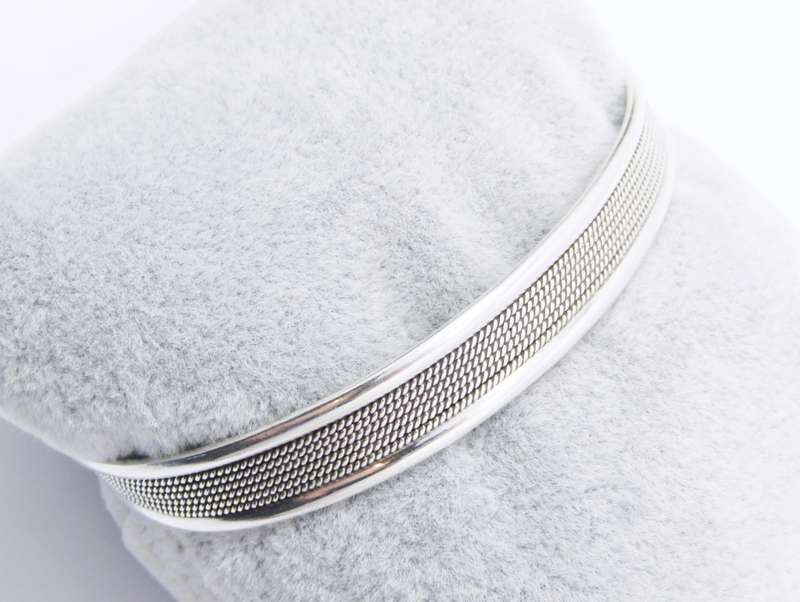 A Lovely Mesh Design Cuff Bangle in Sterling Silver.