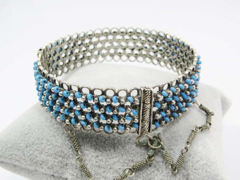 Beautiful Vintage Beaded Reticulated Silver Bangle