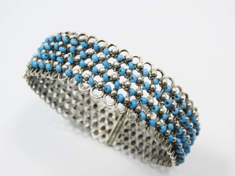Beautiful Vintage Beaded Reticulated Silver Bangle