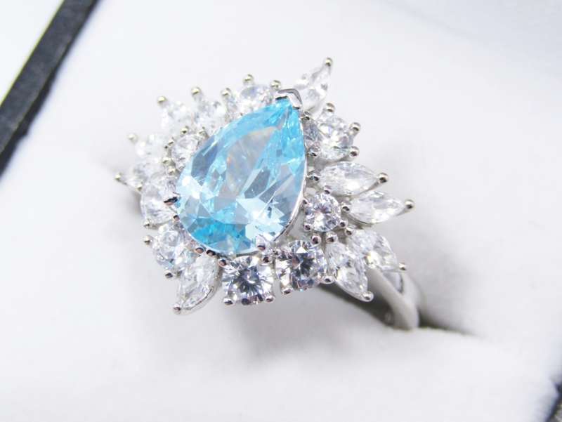 A Gorgeous Sea Green Zirconia Cluster Ring in Sterling Silver.