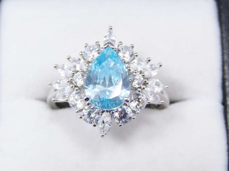A Gorgeous Sea Green Zirconia Cluster Ring in Sterling Silver.