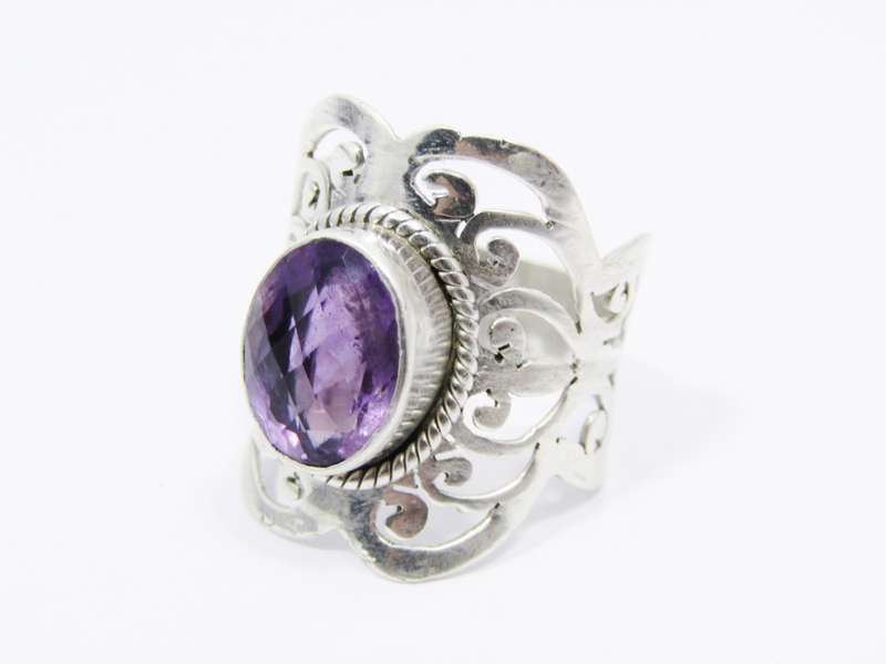 A Gorgeous Broad Faceted Amethyst Ring in Sterling Silver