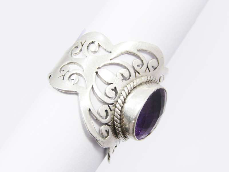 A Gorgeous Broad Faceted Amethyst Ring in Sterling Silver