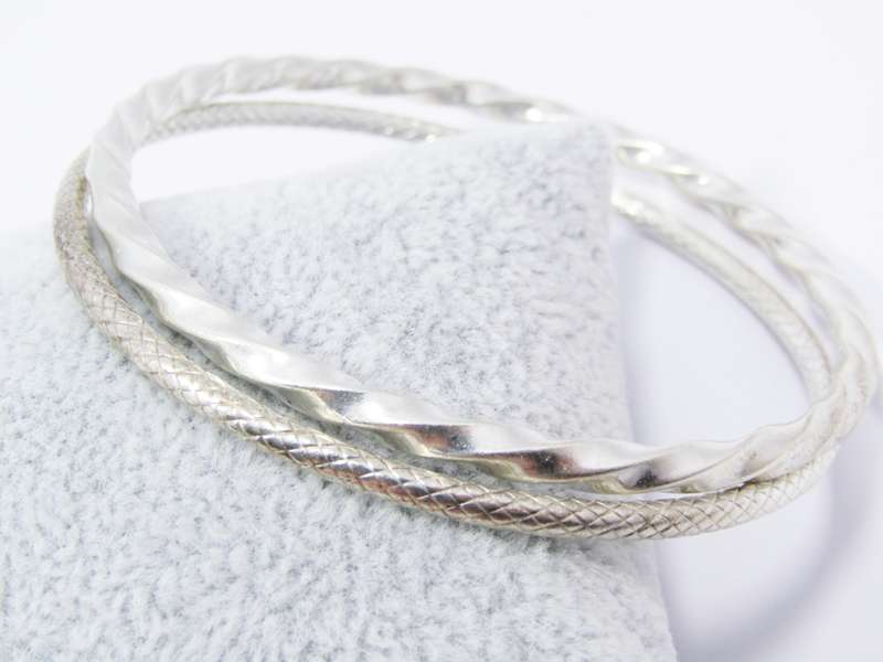 Two Lovely Textured  Stack Bangles in Sterling Silver.
