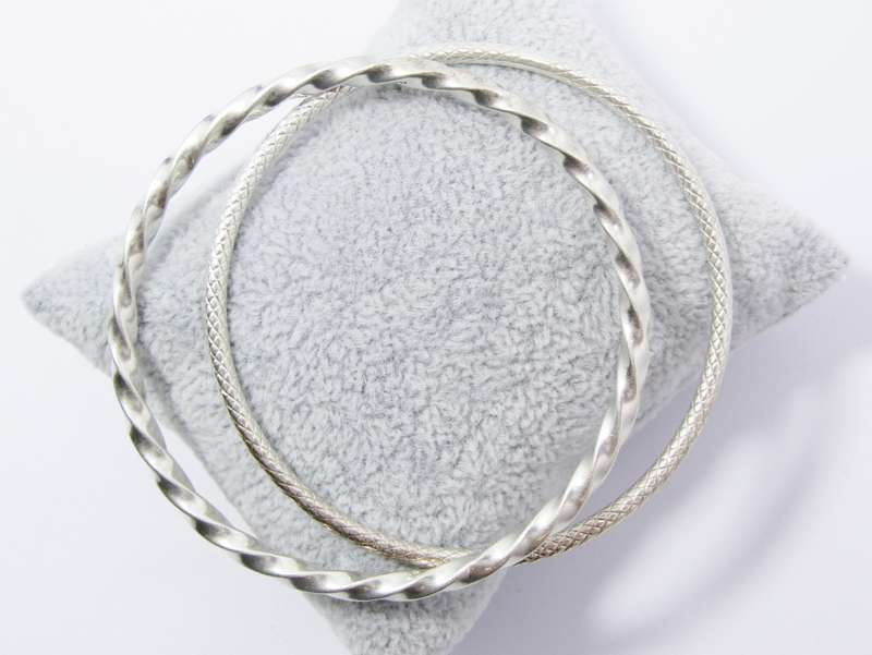 Two Lovely Textured  Stack Bangles in Sterling Silver.