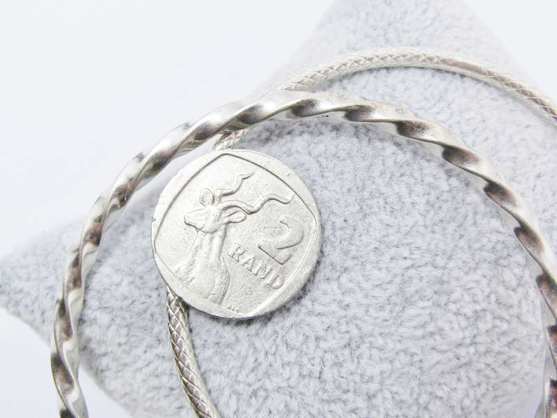 Two Lovely Textured  Stack Bangles in Sterling Silver.