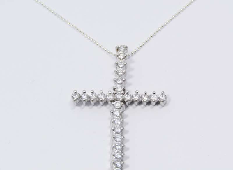 A Beautiful Long Zirconia Cross On Chain in Sterling Silver.