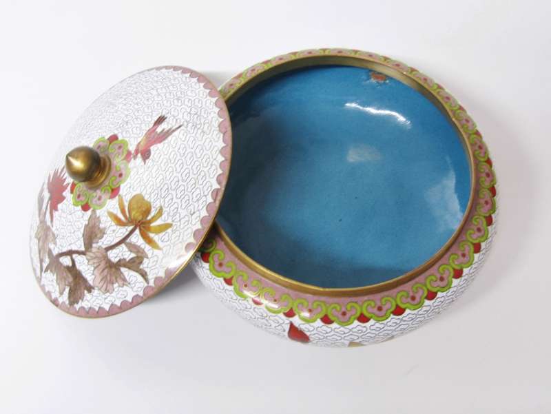 Beautiful Large Oriental Cloisonne Bowl with Cover