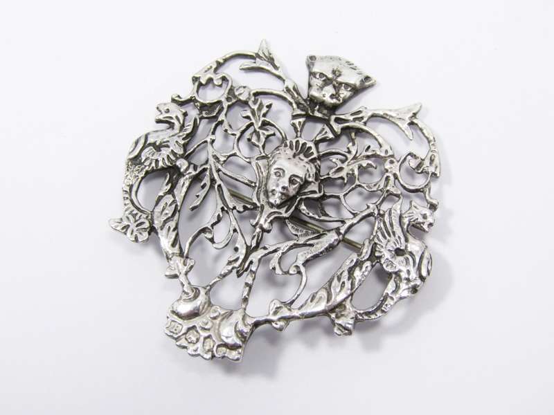 Antique Victorian Renaissance Revival Silver Brooch