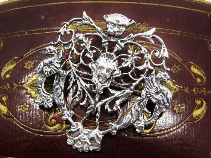 Antique Victorian Renaissance Revival Silver Brooch