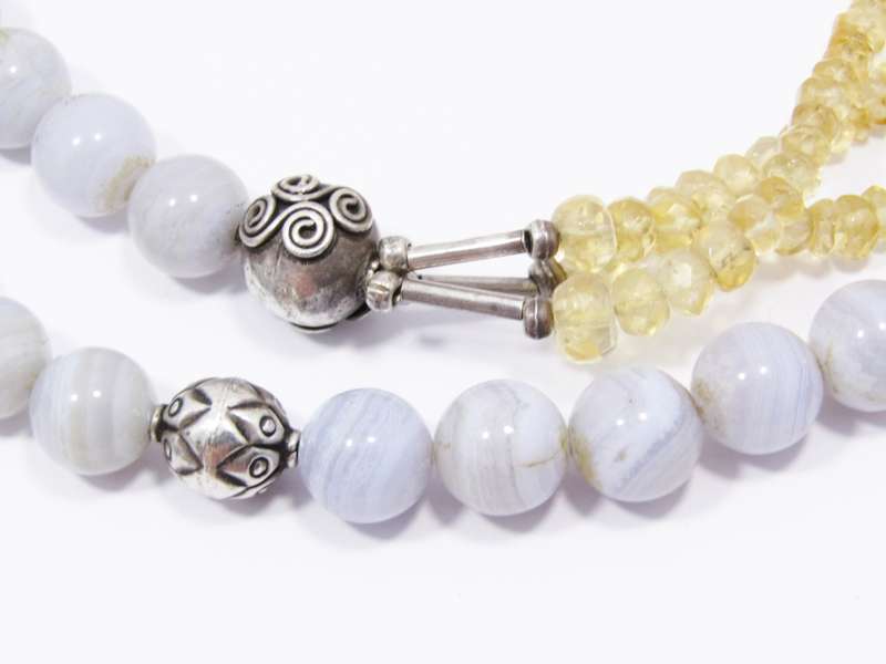 A Stunning Handmade Citrine and Agate Long Necklace With Sterling Silver Spacers and Clasp
